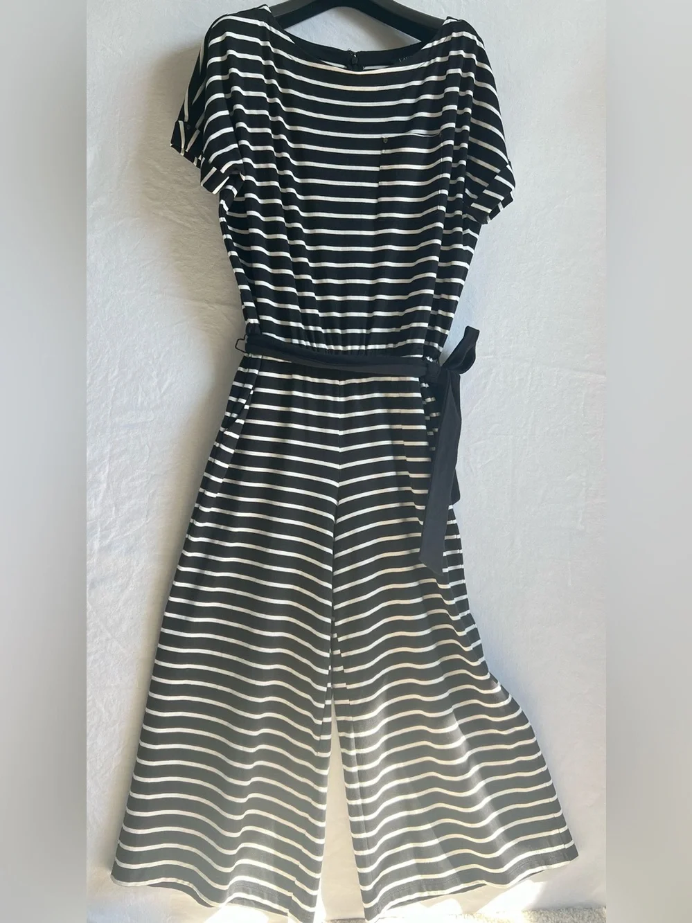 Ralph Lauren Black & White Striped Jumpsuit with Tie Waist